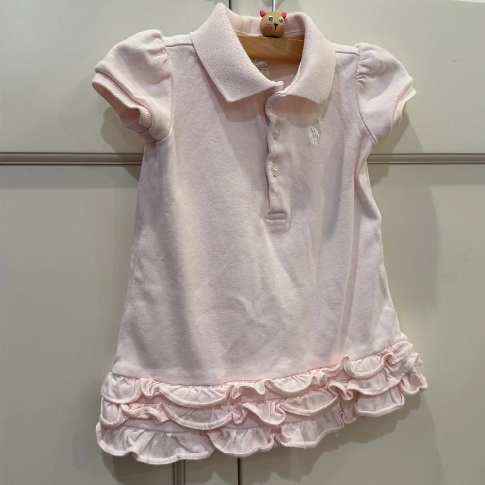Polo by Ralph Lauren Light Pink Ruffle Hem Polo Dress - Girls